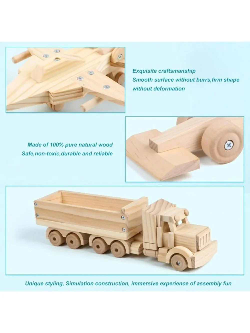 DIY Wooden Model Building Kit - 3 Pack Fighter Jet, Truck, Race Car - Arts